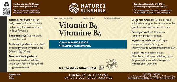Vitamin B6  50 mg (120 tablets)
