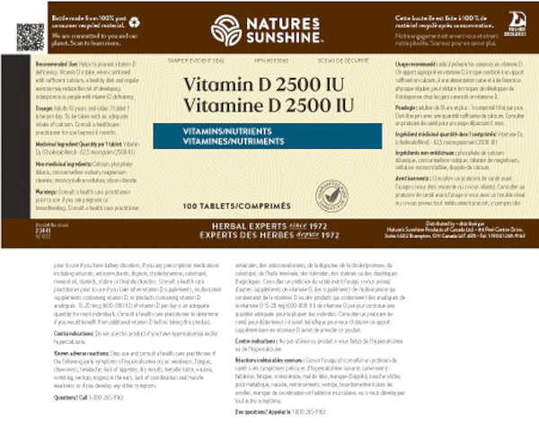 Vitamin D3, 2500 IU (100 tabs)