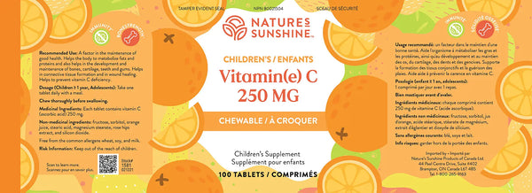 Children's Vitamin C 250mg Chewable (100 tabs)